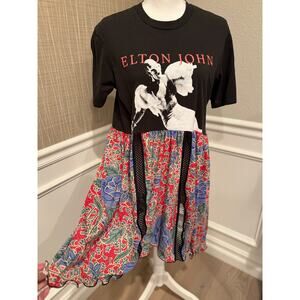 NWT Upcycled Elton John Jersey Knit Graphic Dress Size M | SAME DAY SHIP